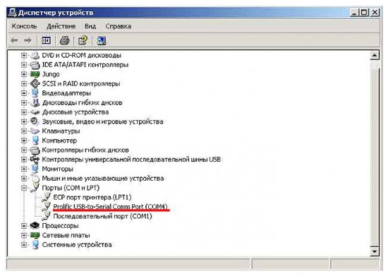 После скармливания винде драйвера , в системе должен появиться новый COM порт Prolific